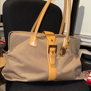 NWOT Vintage Adrienne Vittadini Leather and Canvas Weekender Doctor Travel Bag